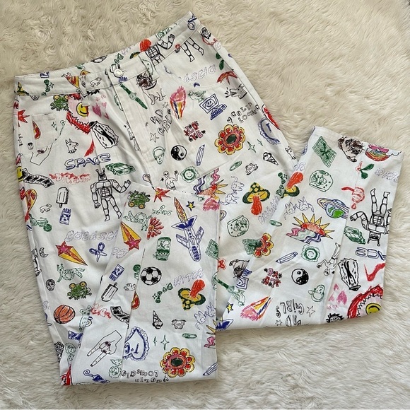 Colin LoCascio Jenni Jean Doodle Print Straight Artistic White Multicolor M - Picture 2 of 12